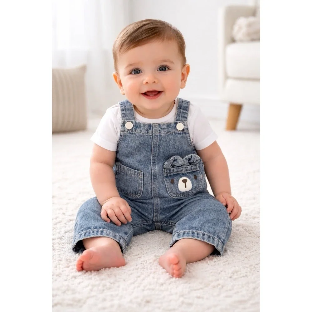 SHEIN Blue Denim Overall One-Piece Sleeveless Button 3-6 Months Unisex Baby